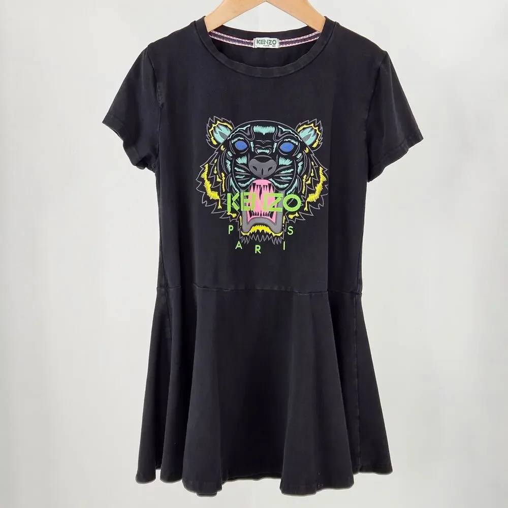 Kenzo Tiger Motif Girl's‎ Jersey Black Dress Sz 12 | FLAWS | PLAY CONDITION
